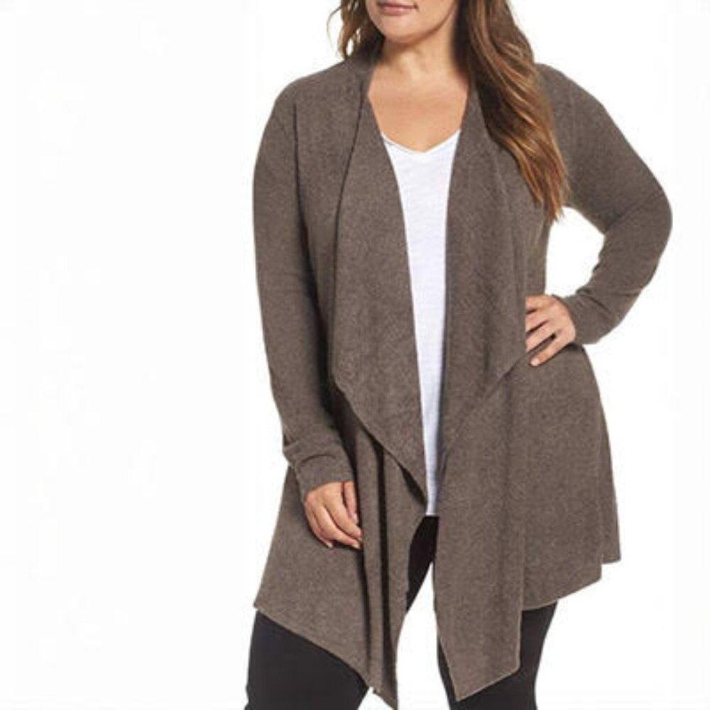 Barefoot Dreams Bamboo Chic Lite Calypso Soft Waterfall Cardigan Sz L/XL Brown